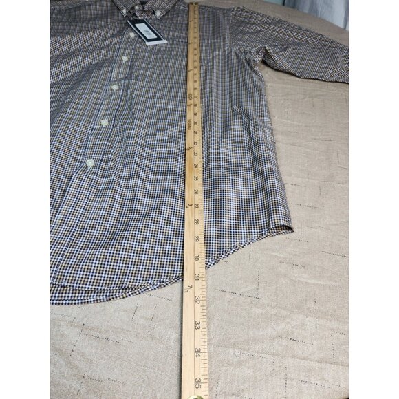 Mens Long Sleeve Button-Down Shirt Blue Yellow Check Roundtree & Yorke Size L - Picture 3 of 9